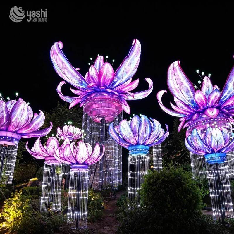Giant Purple Lotus Flower Lantern, Zigong Handmade Silk LED Light Sculpture for Park Night Tour Festival Decoration