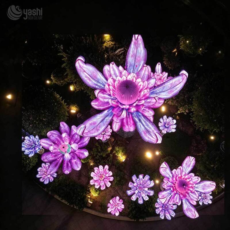 Giant Purple Lotus Flower Lantern, Zigong Handmade Silk LED Light Sculpture for Park Night Tour Festival Decoration