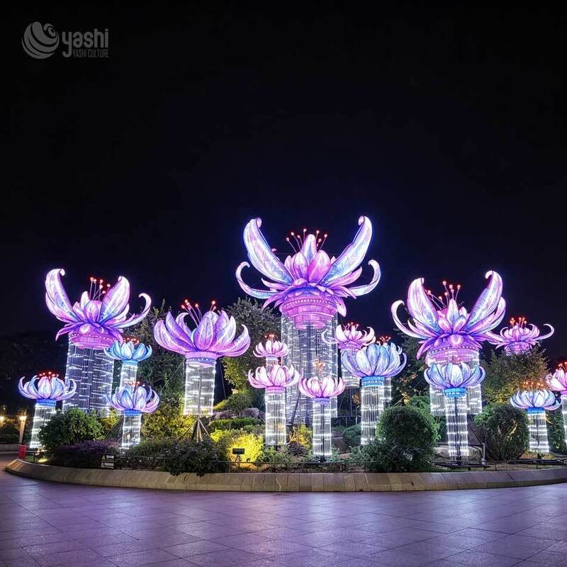 Giant Purple Lotus Flower Lantern, Zigong Handmade Silk LED Light Sculpture for Park Night Tour Festival Decoration