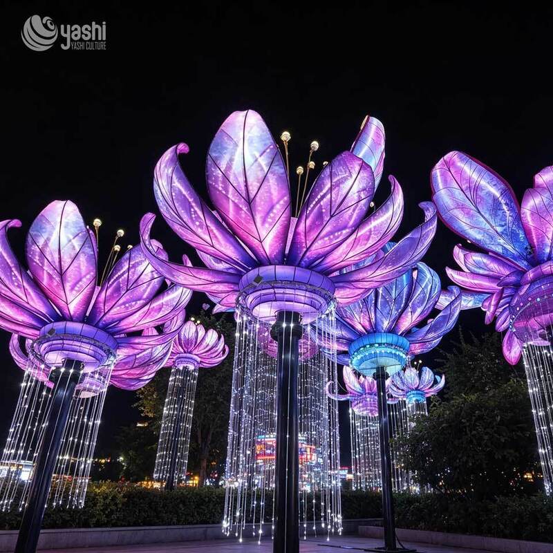 Giant Purple Lotus Flower Lantern, Zigong Handmade Silk LED Light Sculpture for Park Night Tour Festival Decoration