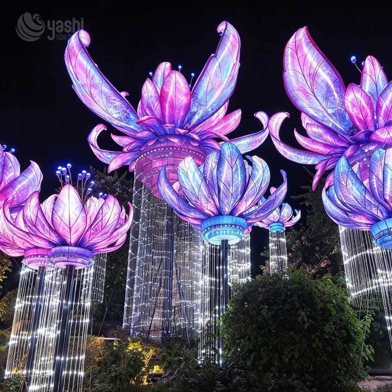 Giant Purple Lotus Flower Lantern, Zigong Handmade Silk LED Light Sculpture for Park Night Tour Festival Decoration