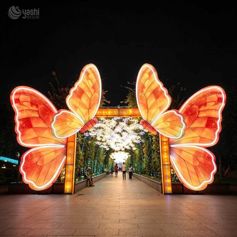 Custom Zigong Butterfly Arch Festival Lantern Outdoor LED Light Sculpture for Park Garden Theme Park Night Tour Festival Decoration