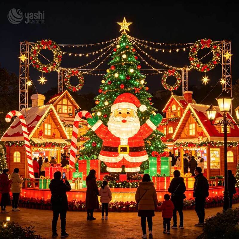 Custom Christmas Tree Santa and Reindeer Lantern Set, Outdoor LED Silk Light Sculpture for Theme Park Night Tour Christmas Decoration