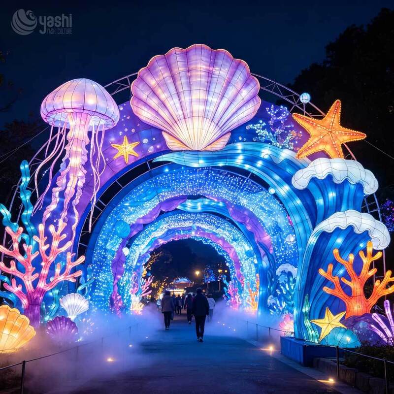 Custom Underwater World Ocean Themed Lantern Arch For Outdoor Theme Park Night Tour Festival Entrance Decoration