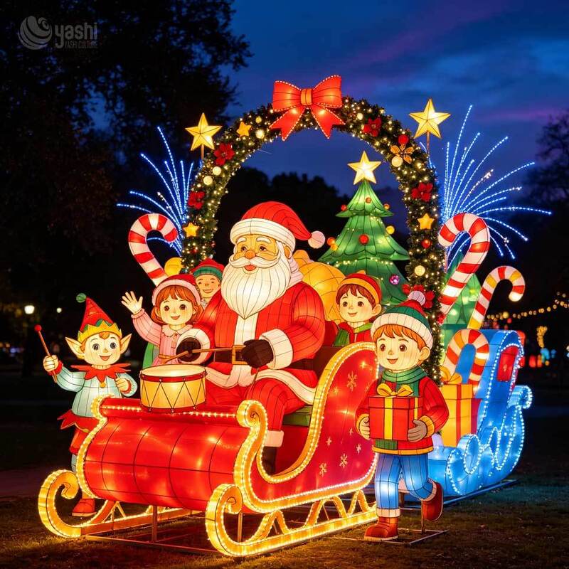 Custom Large Santa Claus Arch Festival Lantern Outdoor Christmas Entrance Decoration for Park Theme Park Custom Turnkey Holiday Lighting Solution