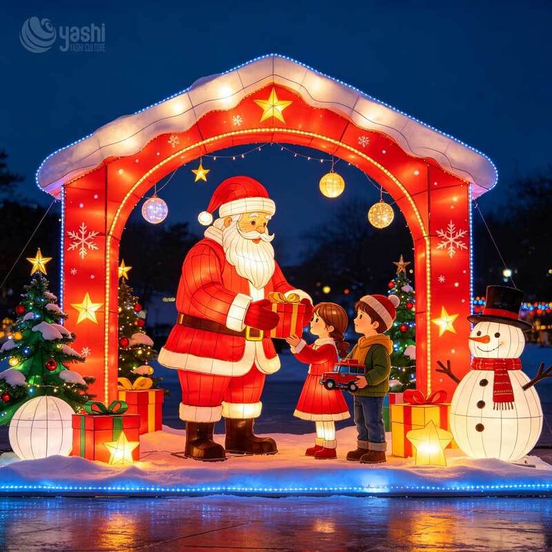 Custom Large Santa Claus Arch Festival Lantern Outdoor Christmas Entrance Decoration for Park Theme Park Custom Turnkey Holiday Lighting Solution