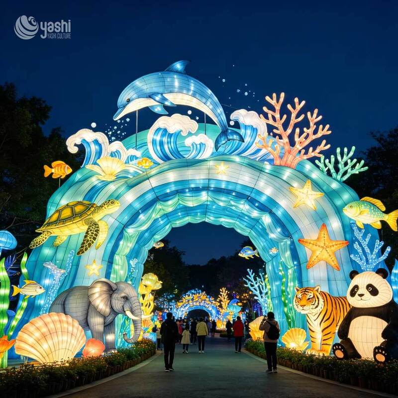 Custom Ocean and Wildlife Arch Festival Lanterns, Large Outdoor Illuminated Decor for Theme Park Night Events