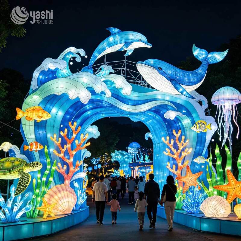 Turnkey Immersive Festival Light Installation, Custom Ocean Themed Pattern Lanterns for Amusement Park and Zoo Holiday Decor