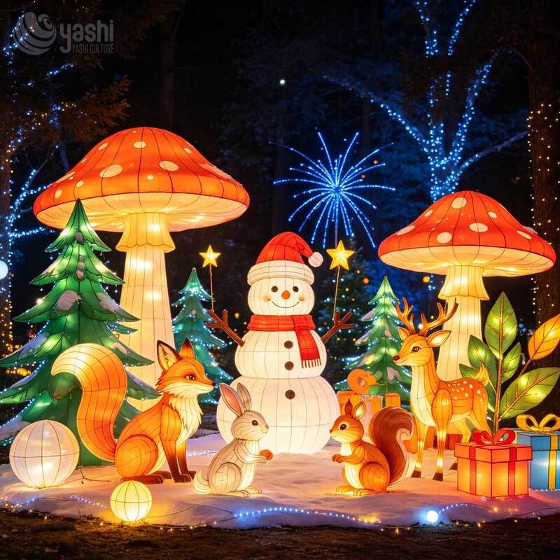 Custom Premium Christmas Snowman Sculpture Lantern, Holiday Decor Lantern for Outdoor Parks Zoos and Theme Parties