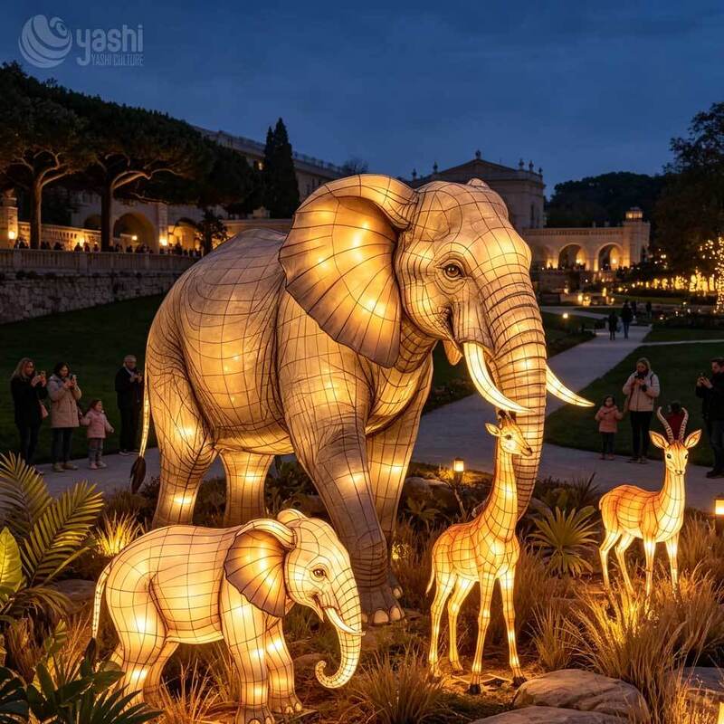 Custom African Wildlife Festival Lantern Set, Large Outdoor Holiday Lantern for Zoo Night Trails and Wildlife Parks