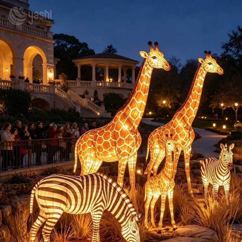 Custom African Wildlife Festival Lantern Set, Large Outdoor Holiday Lantern for Zoo Night Trails and Wildlife Parks