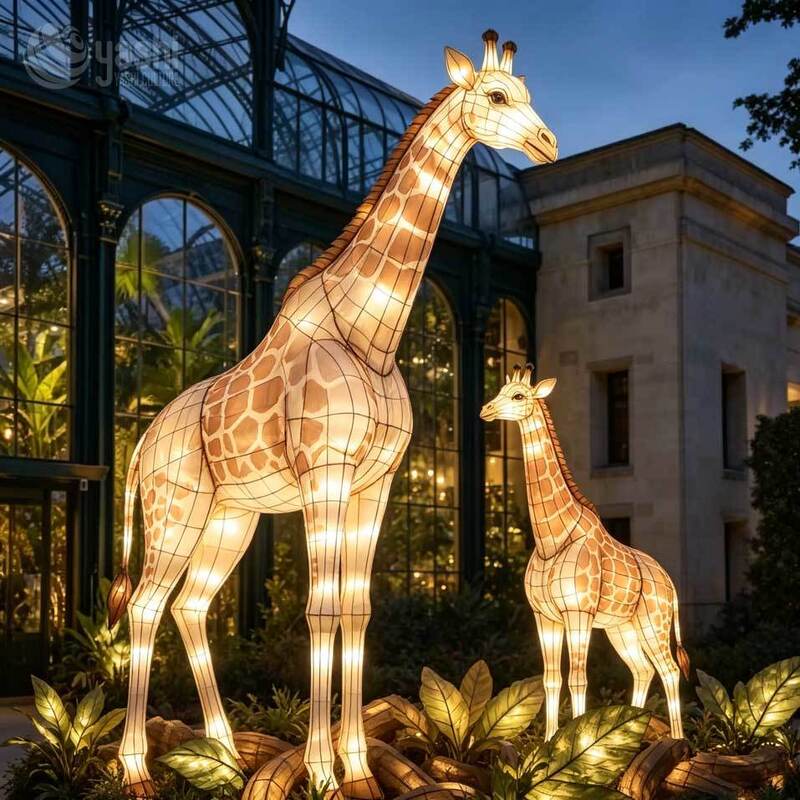 Custom Giraffe Festival Lantern, Large Outdoor Wildlife Light Installation for Zoo and Botanical Garden Night Exhibition
