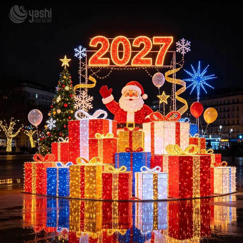 2027 Santa Claus Festival Lantern Large Outdoor LED Number Light Sculpture Holiday Decoration for Plaza and Shopping Mall Display