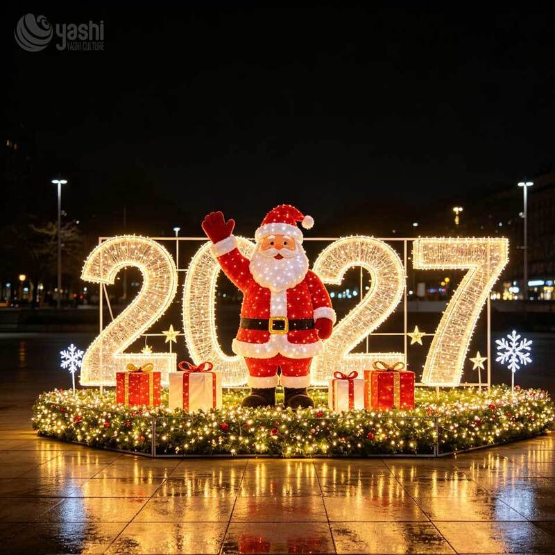 2027 Santa Claus Festival Lantern Large Outdoor LED Number Light Sculpture Holiday Decoration for Plaza and Shopping Mall Display