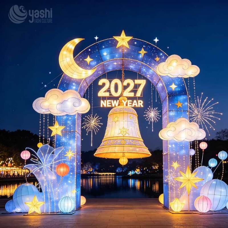 2027 Santa Claus Festival Lantern Large Outdoor LED Number Light Sculpture Holiday Decoration for Plaza and Shopping Mall Display