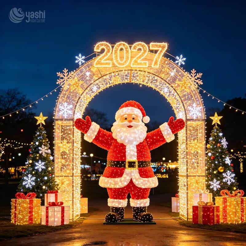 2027 New Year Star Moon Bell Arch Festival Lantern Large Outdoor Christmas Decoration Light Installation for Park Square Night Show