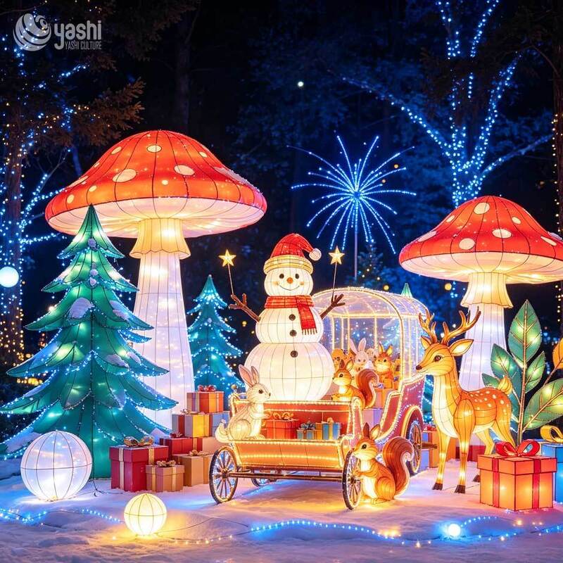 Custom Winter Forest Snowman Mushroom Festival Lantern Outdoor Theme Park Zoo Christmas New Year Decoration