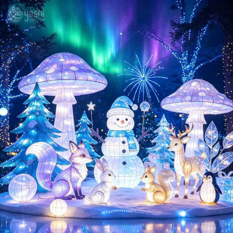 Custom Winter Forest Snowman Mushroom Festival Lantern Outdoor Theme Park Zoo Christmas New Year Decoration