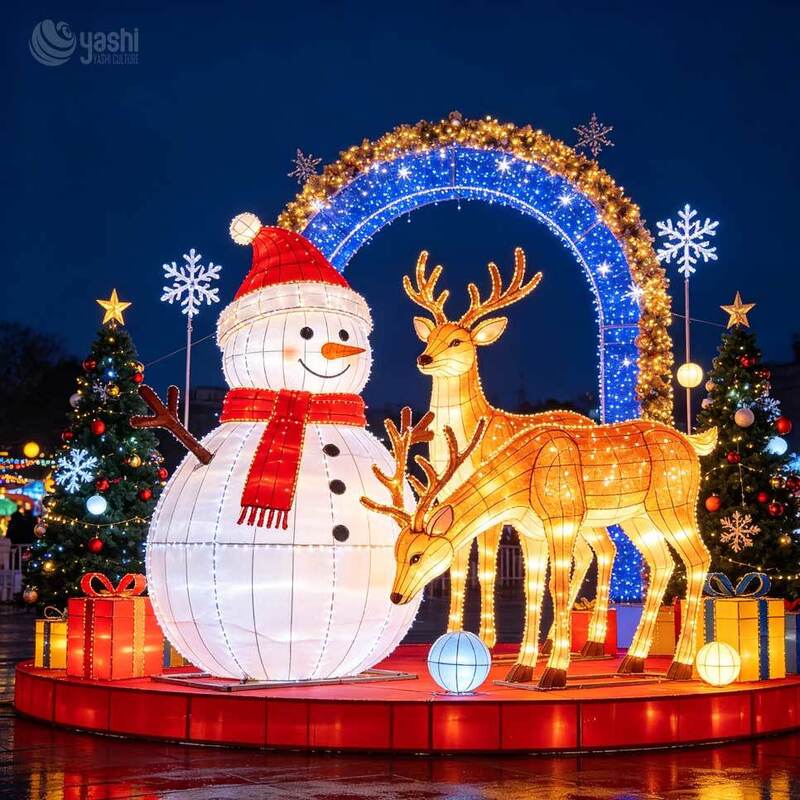 Turnkey Lighting Solution Large Snowman Reindeer Festival Lantern Arch Christmas Outdoor Decoration
