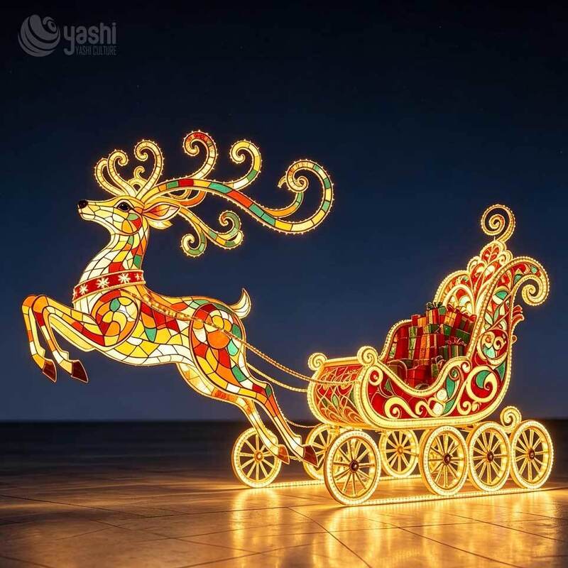 Custom Large Outdoor Santa Claus Sleigh Reindeer Festival Lantern LED Christmas Light Decoration