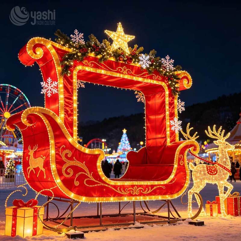 Custom Large Outdoor Christmas Festival Lantern, Christmas Decor Photo Frame Light Installation for Theme Park Mall Holiday Photo Decoration