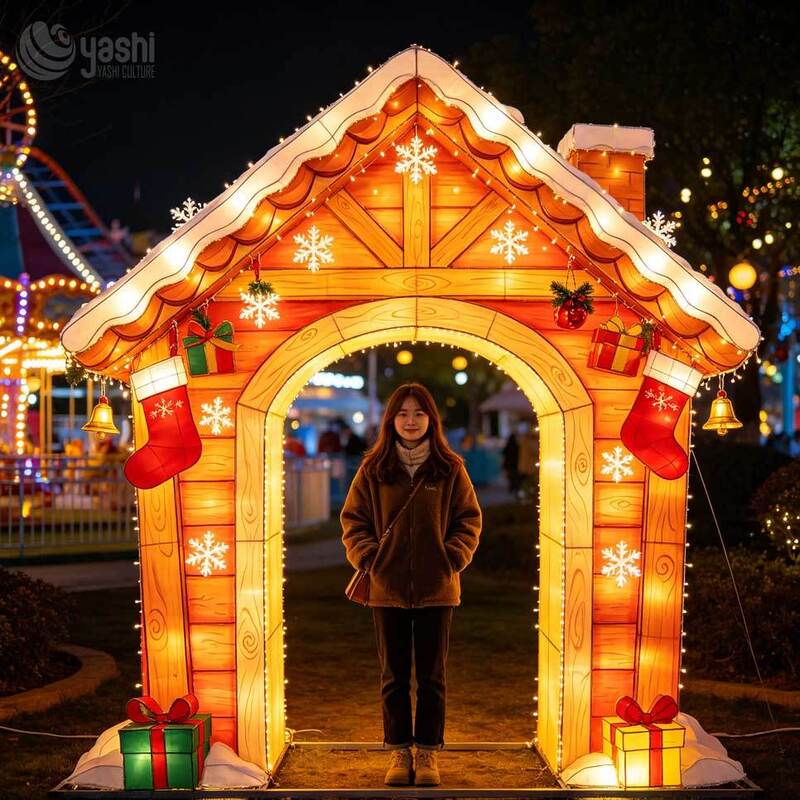Custom Large Outdoor Christmas Photo Frame Lantern, Waterproof Festival Light for Park, Mall, Theme Park Holiday Photo Decoration