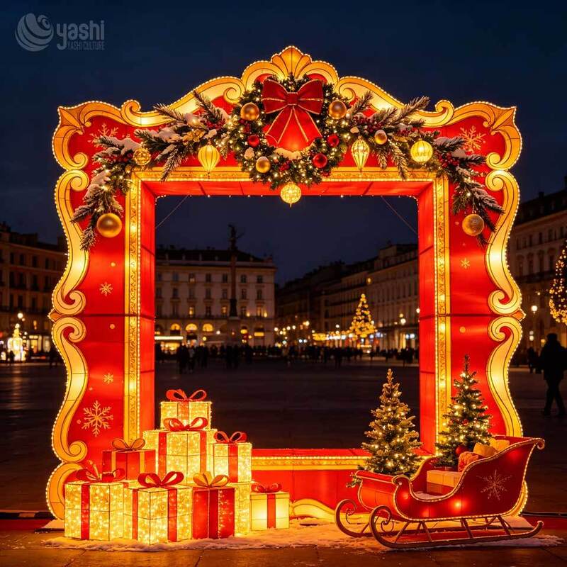 Custom Large Outdoor Christmas Photo Frame Lantern, Waterproof Festival Light for Park, Mall, Theme Park Holiday Photo Decoration
