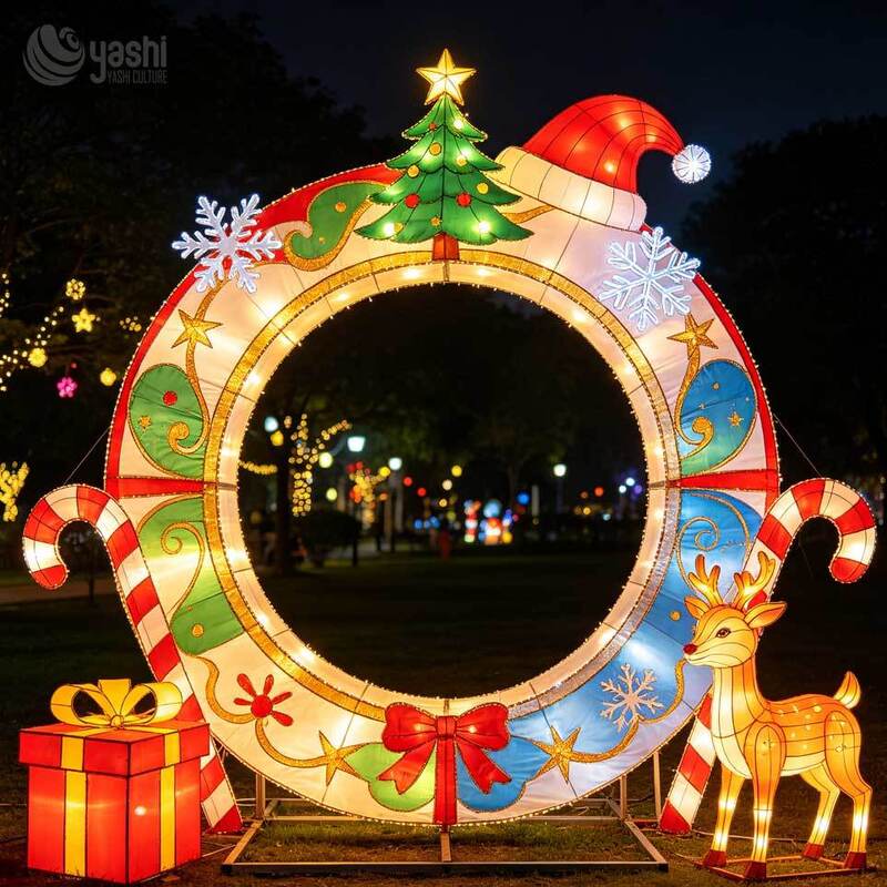Custom Christmas Photo Frame Arch Festival Lantern Large Outdoor Arch Light For Park Zoo Holiday Event Decoration