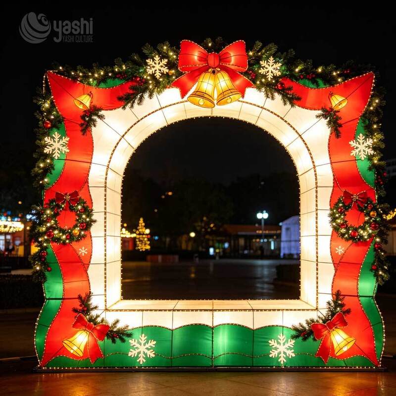 Custom Christmas Photo Frame Arch Festival Lantern Large Outdoor Arch Light For Park Zoo Holiday Event Decoration