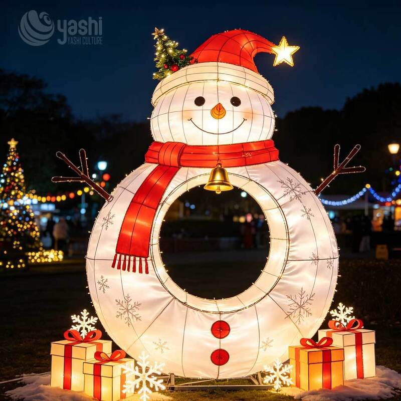 Custom Snowman Photo Frame Arch Festival Lantern Large Outdoor Christmas Light For Park Zoo Holiday Event Decoration