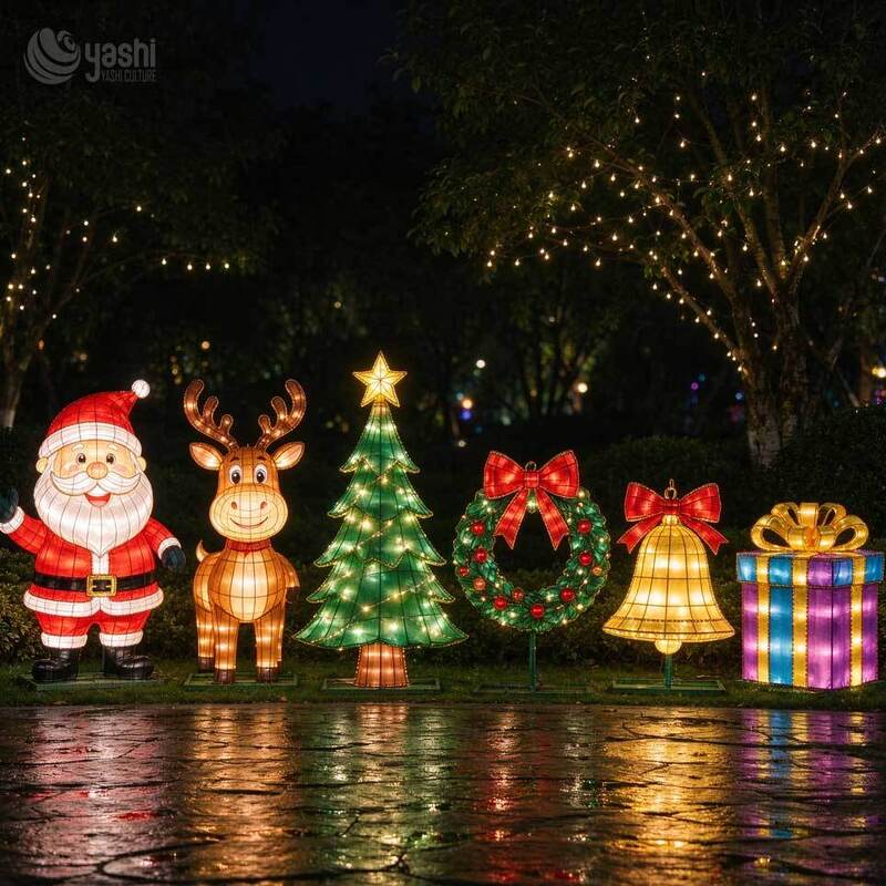 Custom Large Waterproof Outdoor Christmas Tree Festival Lantern, Giant Xmas Light and Decoration Lighting Solution for Park Mall Holiday Photo Display