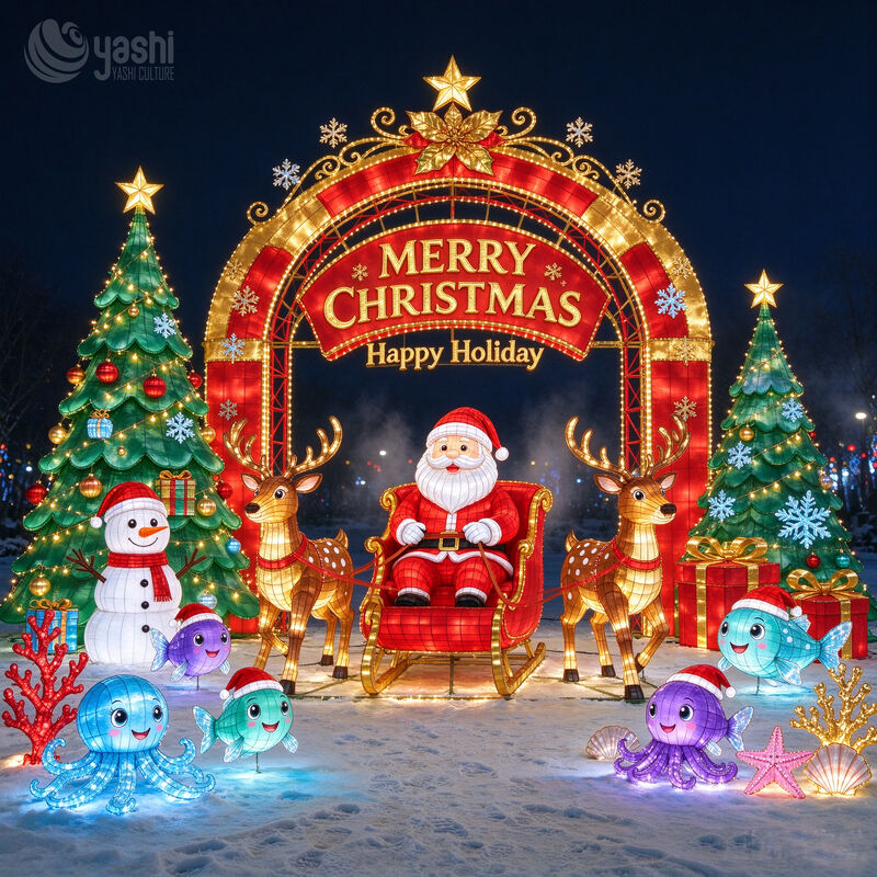 Custom Large Waterproof Outdoor Christmas Tree Festival Lantern, Giant Xmas Light and Decoration Lighting Solution for Park Mall Holiday Photo Display