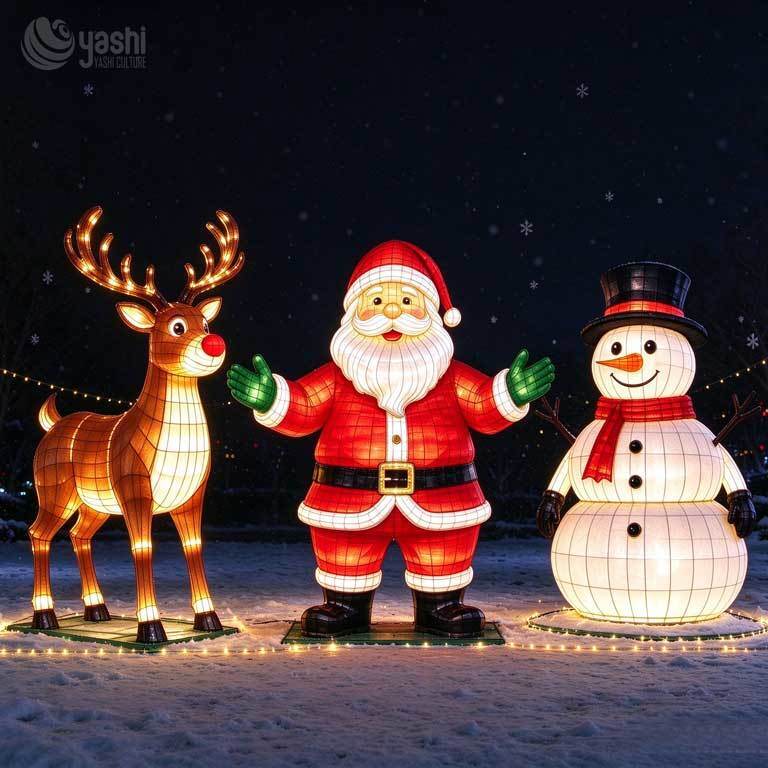 Custom Waterproof Christmas Arch Light Sculpture with Santa Sleigh Reindeer, Giant Commercial Holiday Decoration for Park Mall Display