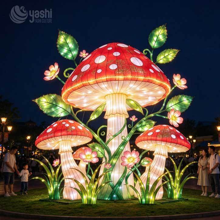 Giant Waterproof Mushroom Festival Lantern, Large LED Mushroom Light Sculpture for Garden Theme Park Holiday Light Show Decoration
