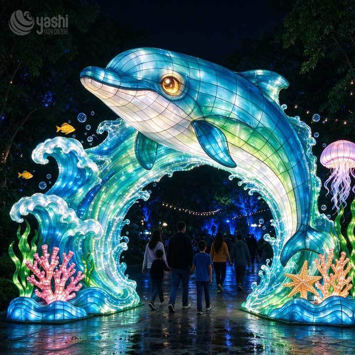 Yashi Culture giant crocodile lantern arch, handmade outdoor LED festival light sculpture for zoo entrance decoration