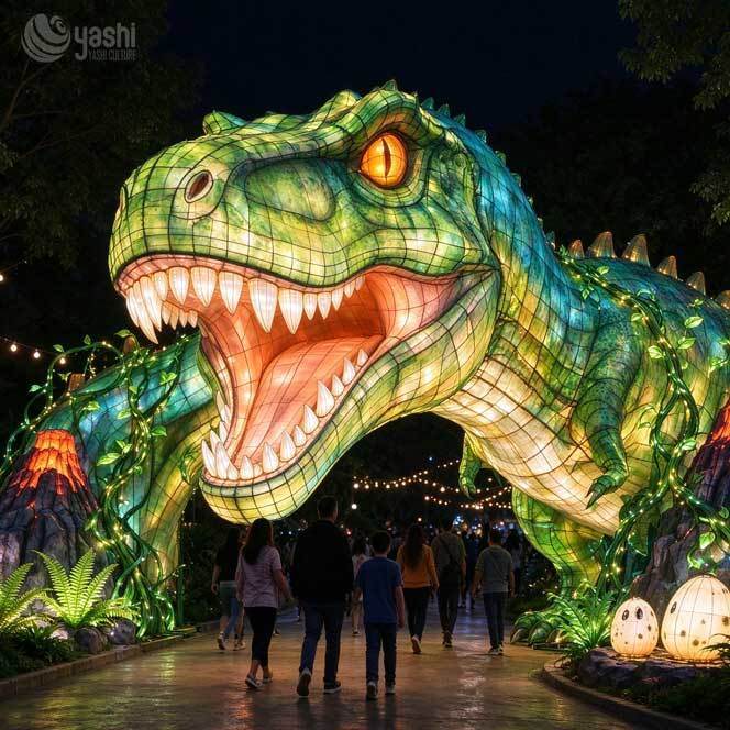 Yashi Culture giant crocodile lantern arch, handmade outdoor LED festival light sculpture for zoo entrance decoration