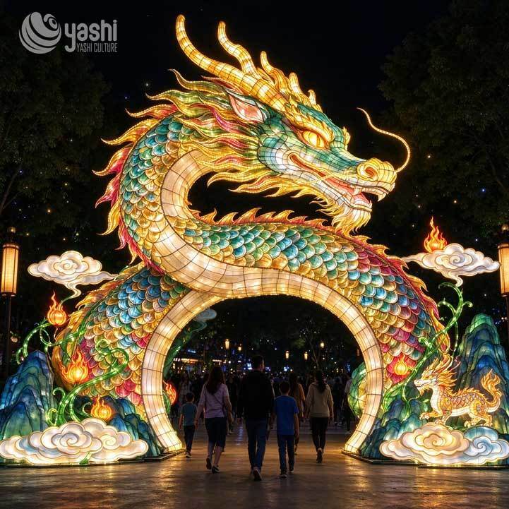 Giant T-Rex Dinosaur Lantern Arch Custom Outdoor LED Festival Light Sculpture for Theme Park and Zoo Entrance