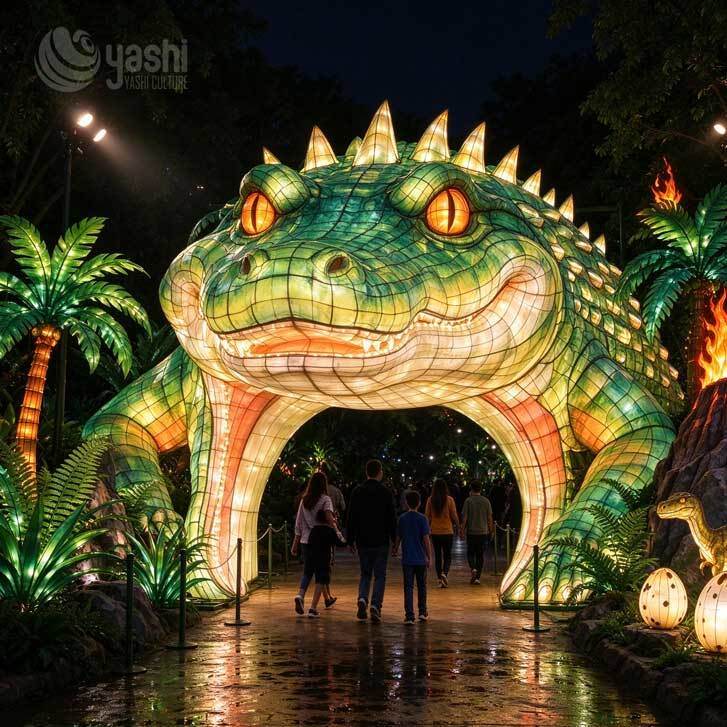 Giant T-Rex Dinosaur Lantern Arch Custom Outdoor LED Festival Light Sculpture for Theme Park and Zoo Entrance