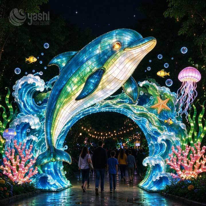 Giant T-Rex Dinosaur Lantern Arch Custom Outdoor LED Festival Light Sculpture for Theme Park and Zoo Entrance