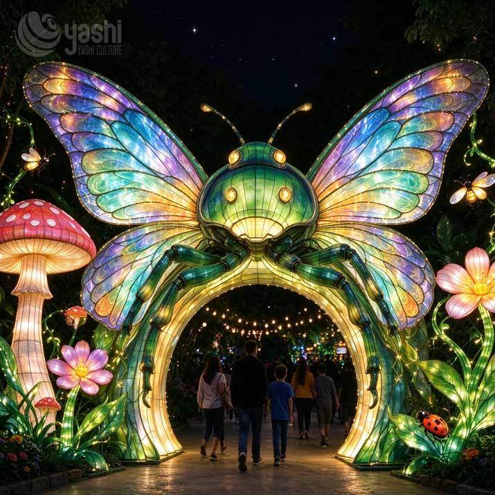 Custom LED Swan Lantern Arch, Outdoor Festival Light Sculpture for Theme Park and Zoo Entrance Decoration