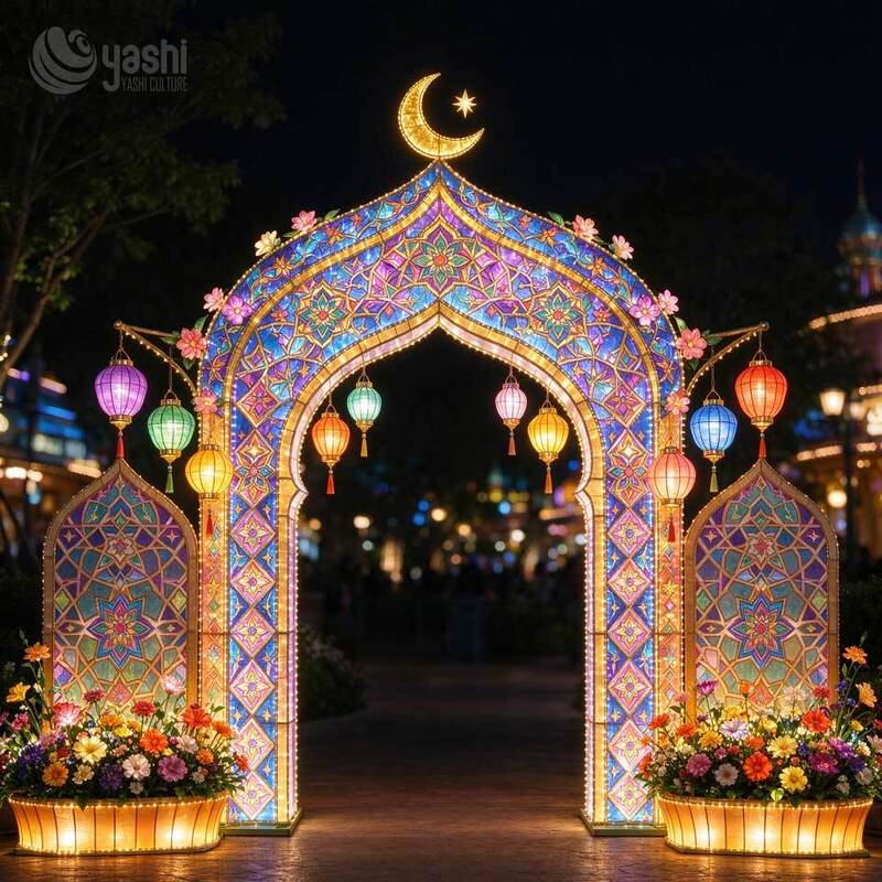 Custom Ramadan Eid Crescent Star Festival Lantern Outdoor Islamic Holiday Decoration