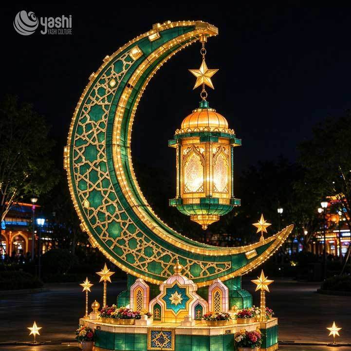 Custom Ramadan Eid Crescent Star Festival Lantern Outdoor Islamic Holiday Decoration
