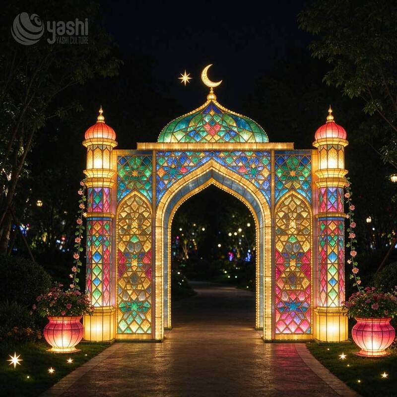 Custom Ramadan Eid Crescent Star Lantern Arch, Outdoor Islamic Festival Decoration