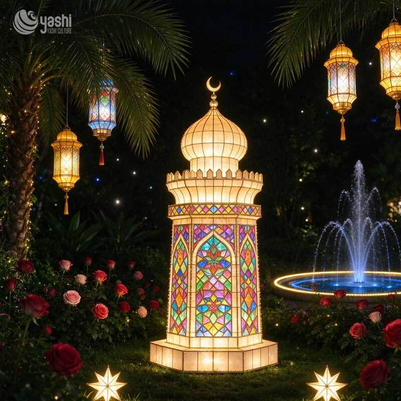 Custom Ramadan Eid Crescent Star Lantern Arch, Outdoor Islamic Festival Decoration