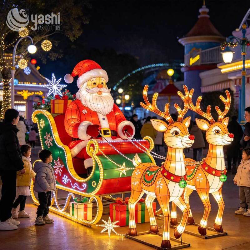 Large Outdoor Santa Claus Gift Bag Festival Lantern Turnkey Lighting Solution For Christmas Decoration