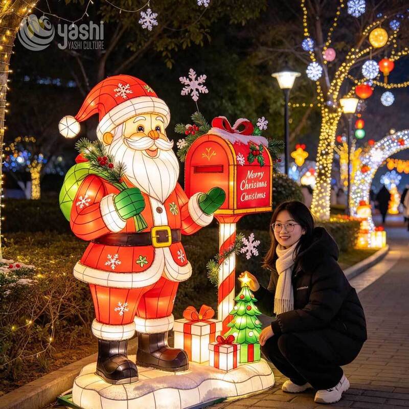 Large Outdoor Santa Claus Gift Bag Festival Lantern Turnkey Lighting Solution For Christmas Decoration