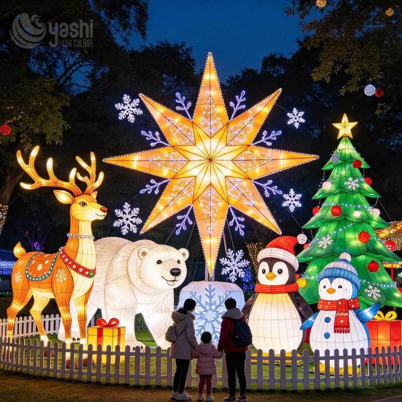 Giant Santa Claus Lantern Christmas Pattern Light 3D Steel Frame Silk Festival Lantern Suitable For City Square Landmark