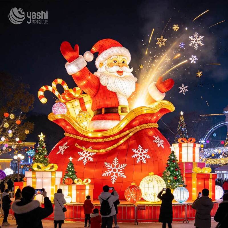Giant Santa Claus Lantern Christmas Pattern Light 3D Steel Frame Silk Festival Lantern Suitable For City Square Landmark