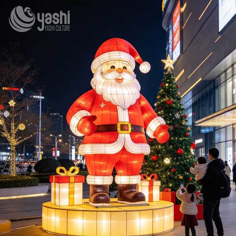 Giant Santa Claus Lantern Christmas Pattern Light 3D Steel Frame Silk Festival Lantern Suitable For City Square Landmark