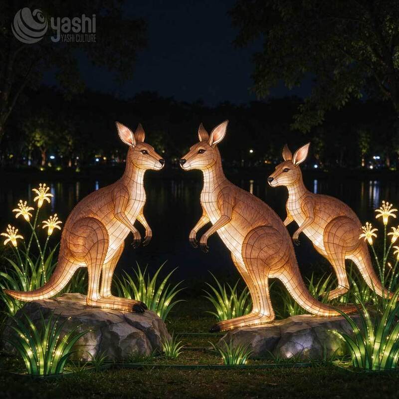 Custom Rhinoceros Festival Lantern Set, Turnkey Lighting Solution, Waterproof Wildlife Light Sculpture for Outdoor Theme Park Night Show